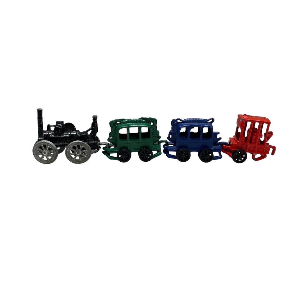 Vintage Dollhouse Miniature Cast Iron Train Set 4 Piece Locomotive‎ Collectible